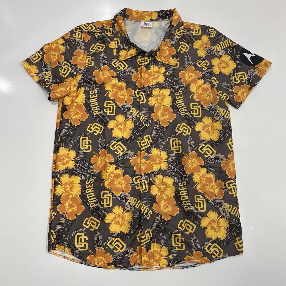 BDA Sports San Diego Padres Hawaiian Shirt Golden Floral Polyester Adult Medium